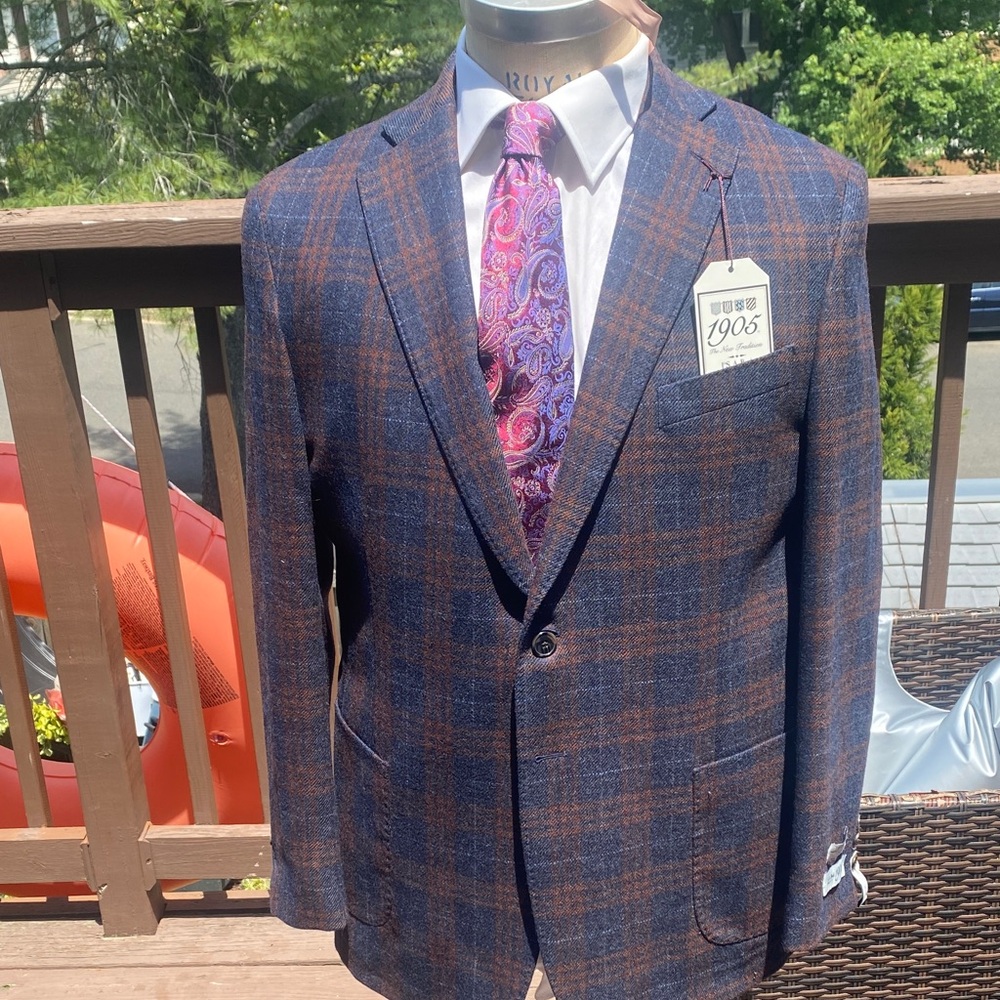 Jos. A. Bank Navy and Brown Plaid Sport Coat